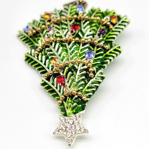 Vintage Avon Collector's Edition 2008 Christmas Tree Brooch with Rhinestones - Picture 5 of 8